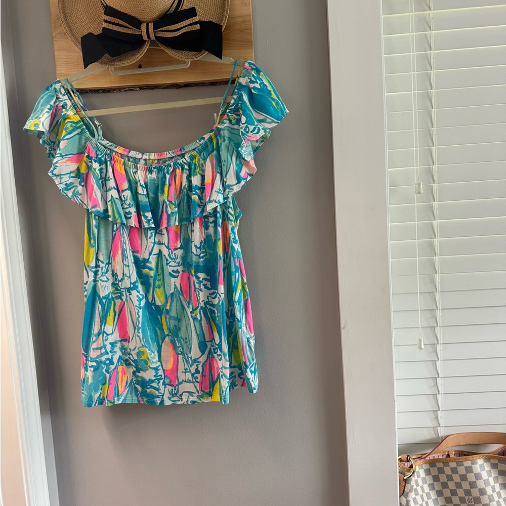EUC, Lilly Pulitzer Multicolor Ruffle Blouse, XL